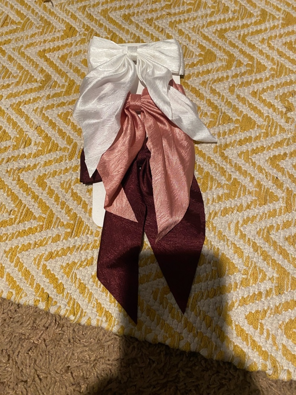 White, Pink & Burgundy Layered Ribbon Hair Bow Clip